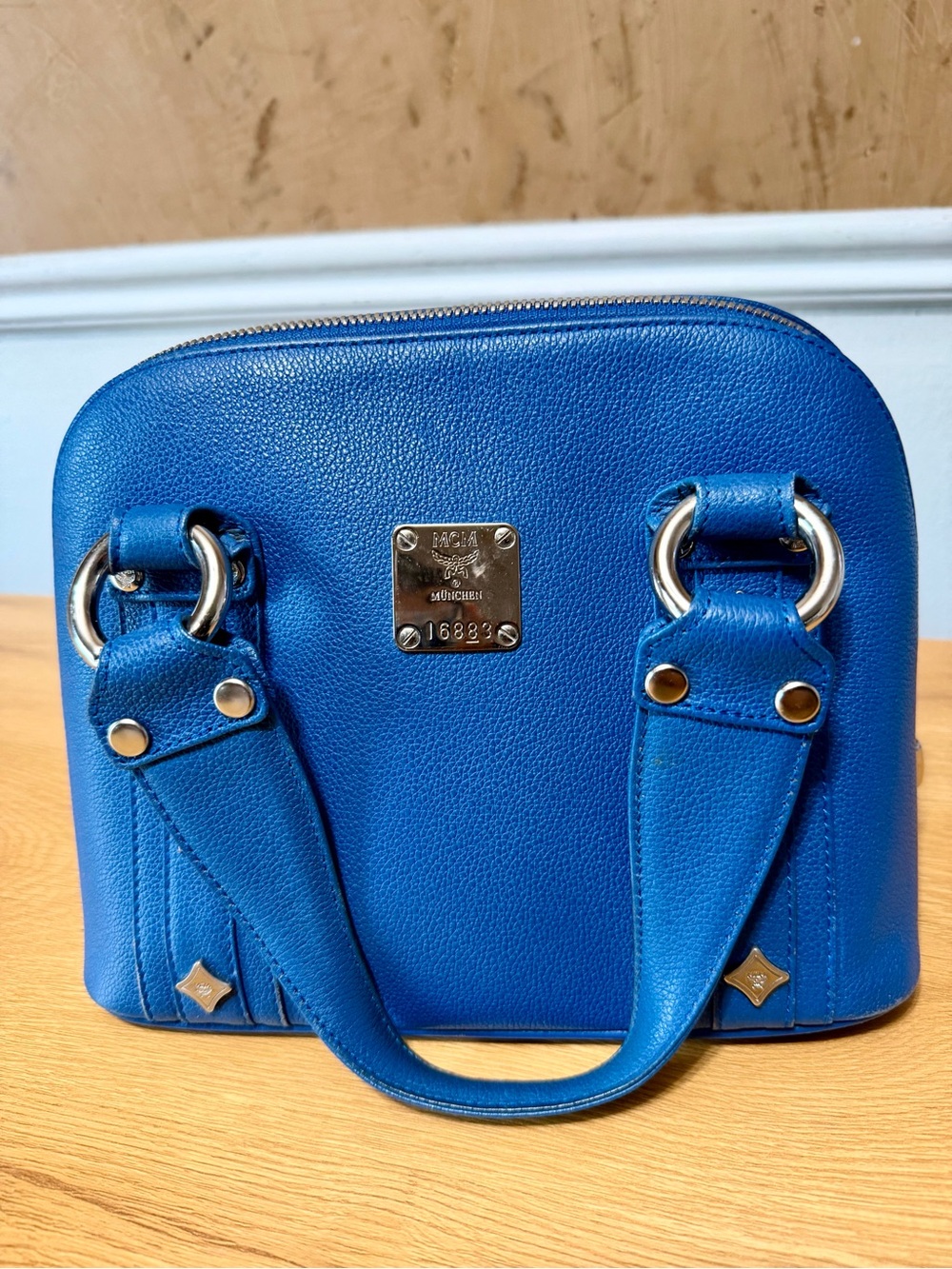 MCM Blue Leather Dome Satchel - Unbranded
